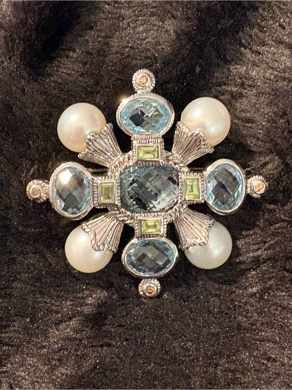 Judith Ripka Maltese Cross Multi-gemstone Sterling Silver Brooch Pin/Enhancer